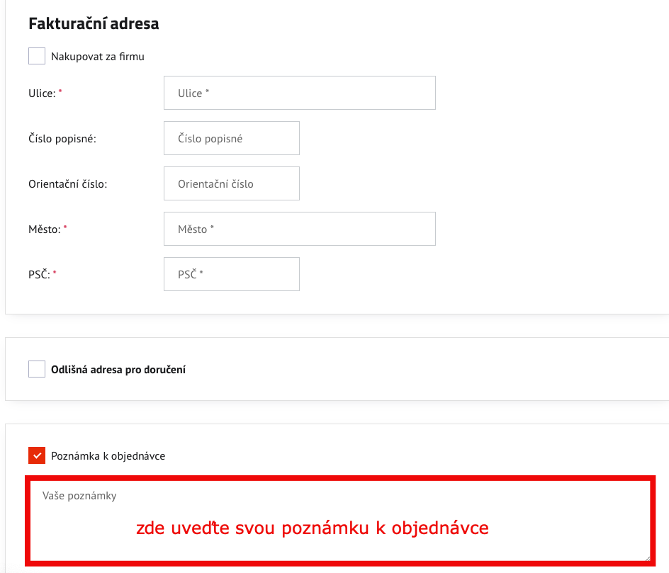 poznámka k objednávce
